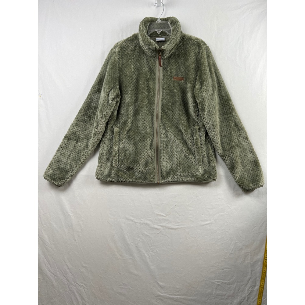 Columbia Fire Side II Sherpa Fleece Jacket Women XL Sage Green Full Zip AL1086